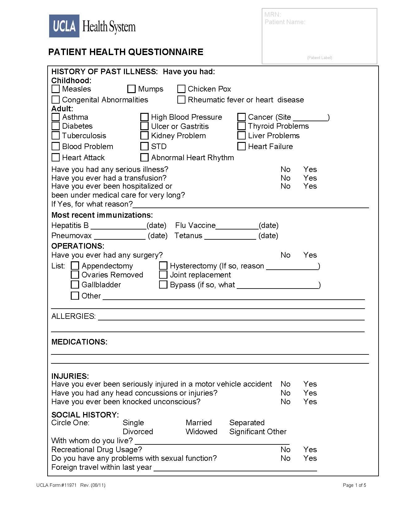 UCLA Health System Questionnaire